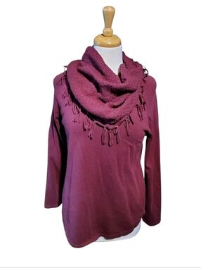 Style & Co. Burgundy Knit Fringe Infinity Scarf Top